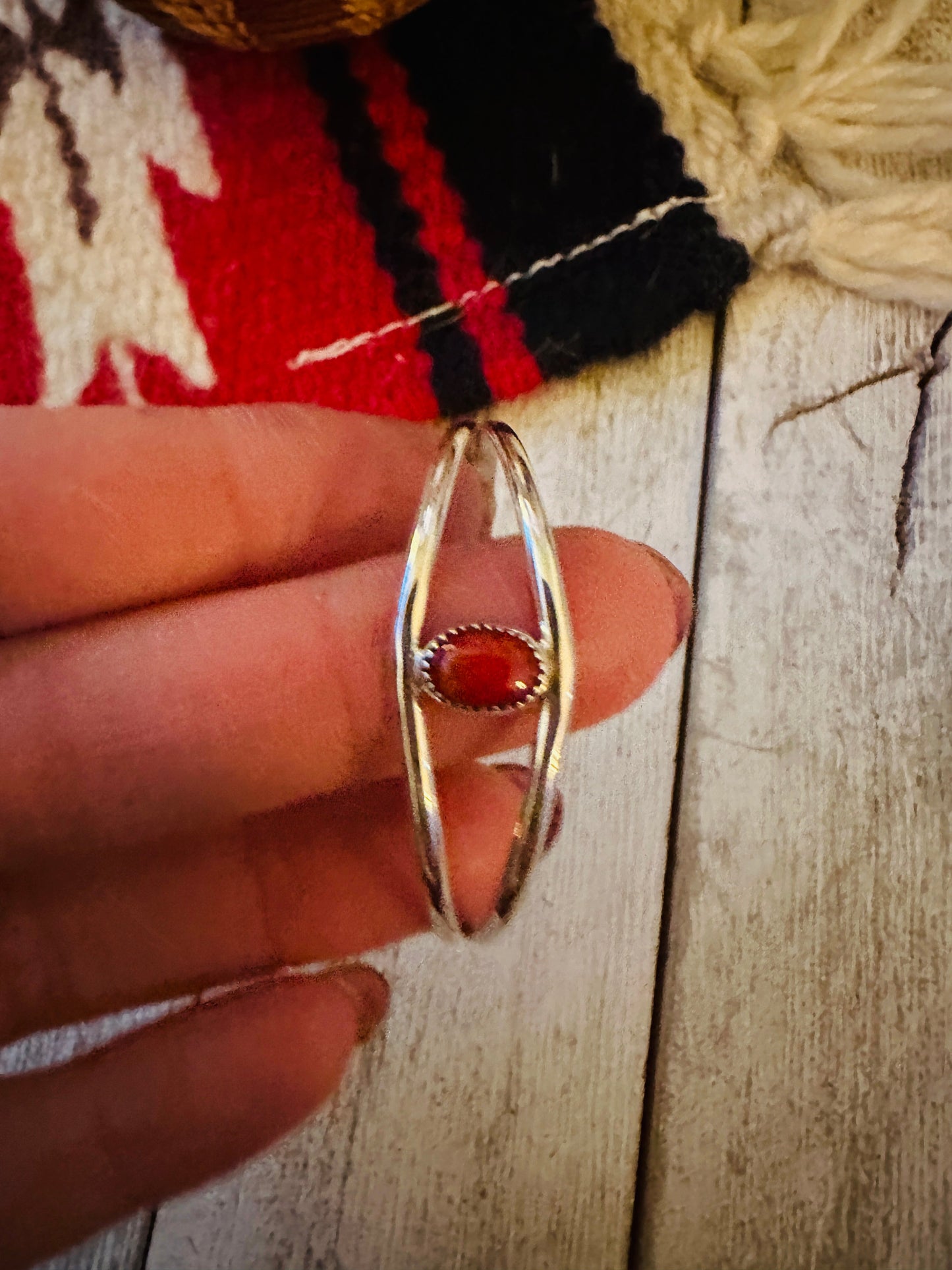 Handcrafted Sterling Silver & Coral Baby Cuff Bracelet