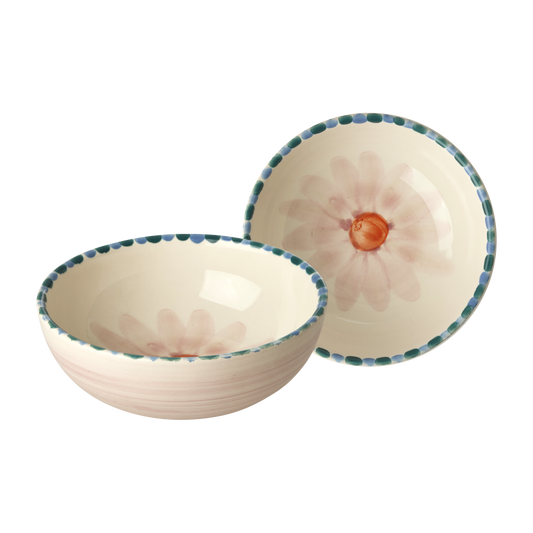 Ceramic Bowl with Hand Painted Soft Pink Flower - 11.8 oz
