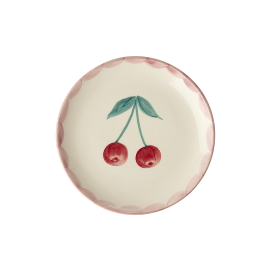 Ceramic Cake Plate with Hand Painted Cherries