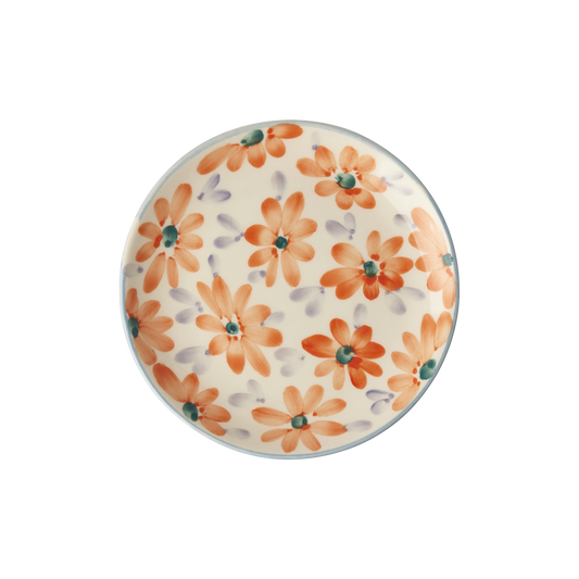 Ceramic Cake Plate with Hand Painted Orange Flowers