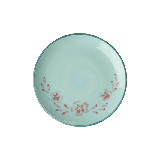 Ceramic Cake Plate with Hand Painted Flower Vine