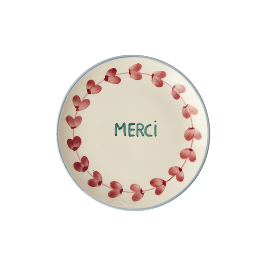 Ceramic Cake Plate with Hand Painted Merci