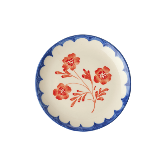 Ceramic Cake Plate with Hand Painted Vintage Flower