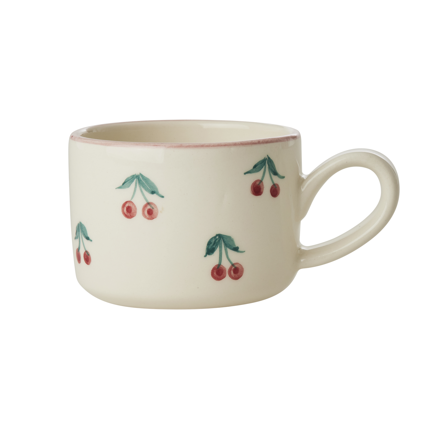 Ceramic Cappuccino Cup with Hand Painted Cherries - 6.7 oz