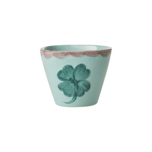 Ceramic Oval Espresso Cup with Hand Painted Good Luck Clover - 2.4 oz