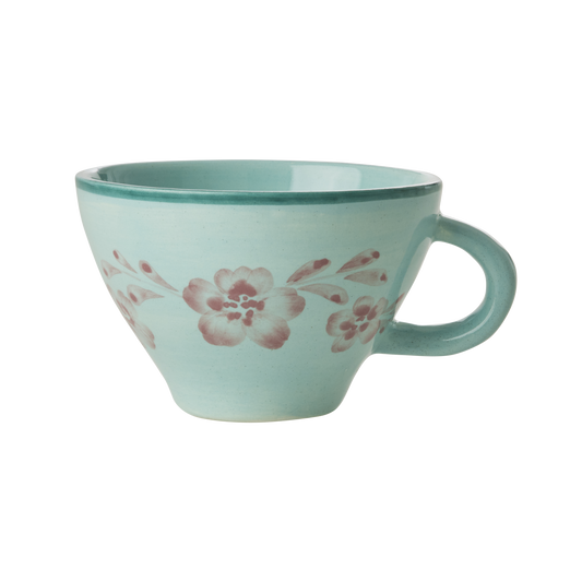 Ceramic Tea Cup with Hand Painted Soft Pink Flower Vine - 5.0 oz