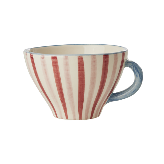 Ceramic Tea Cup with Hand Painted Stripes - 5.0 oz