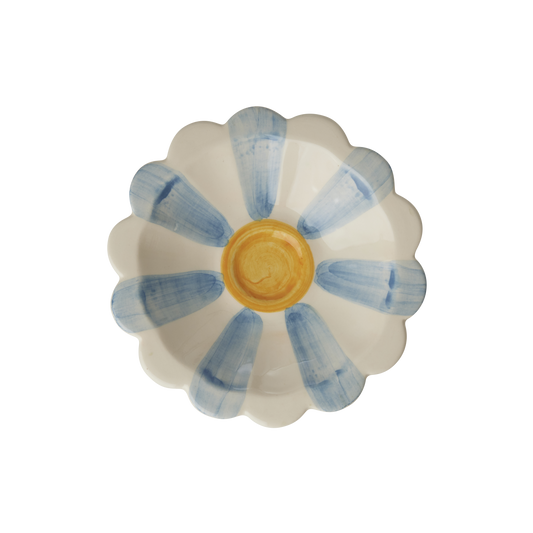 Ceramic Flower Dipping Bowl with Blue Hand Painted Stripes
