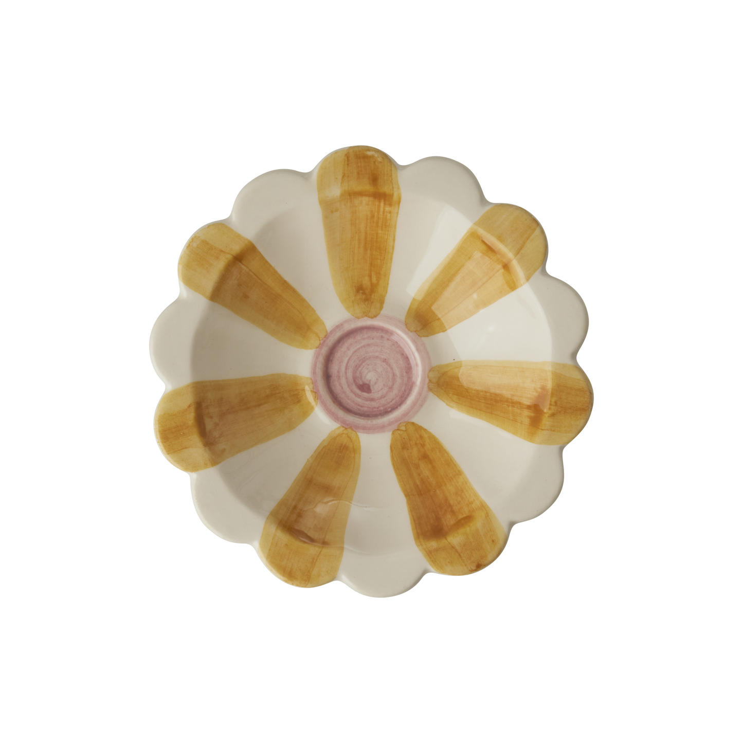 Ceramic Flower Dipping Bowl with Yellow Hand Painted Stripes