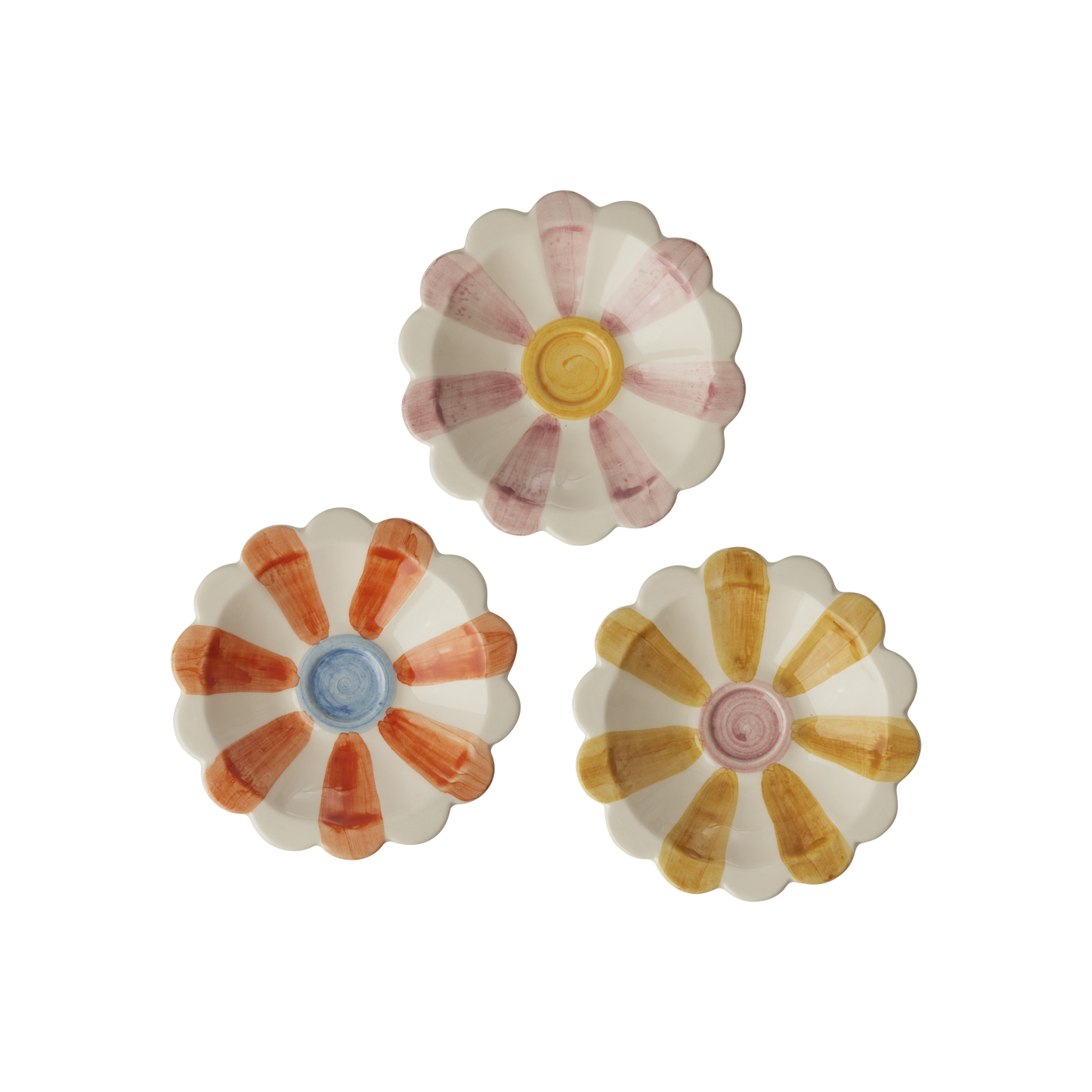 Ceramic Flower Dipping Bowl with Yellow Hand Painted Stripes