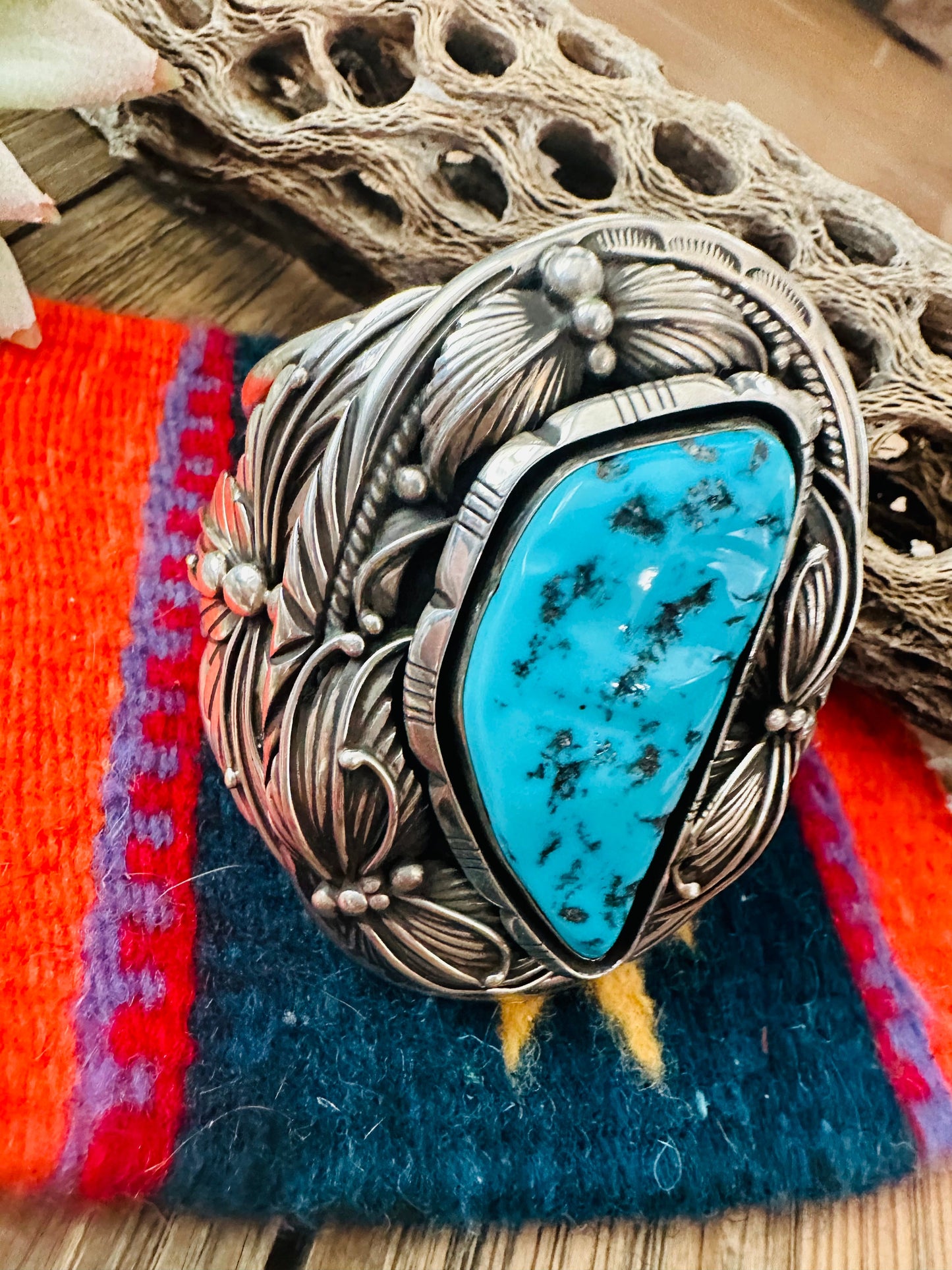 Old Pawn Sleeping Beauty Turquoise & Sterling Silver Cuff Bracelet /