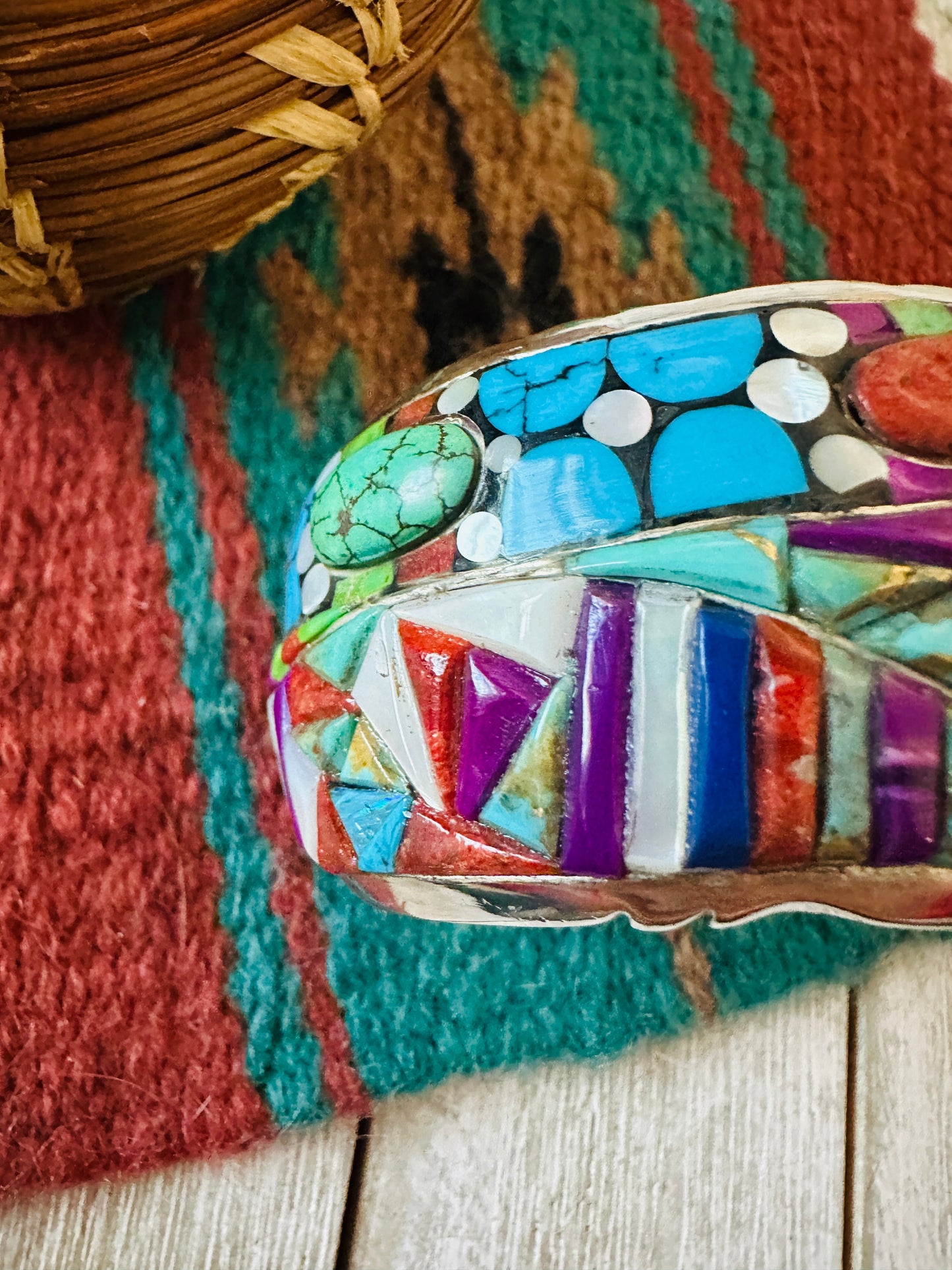 Handmade Sterling Silver Multi Stone Inlay Cuff