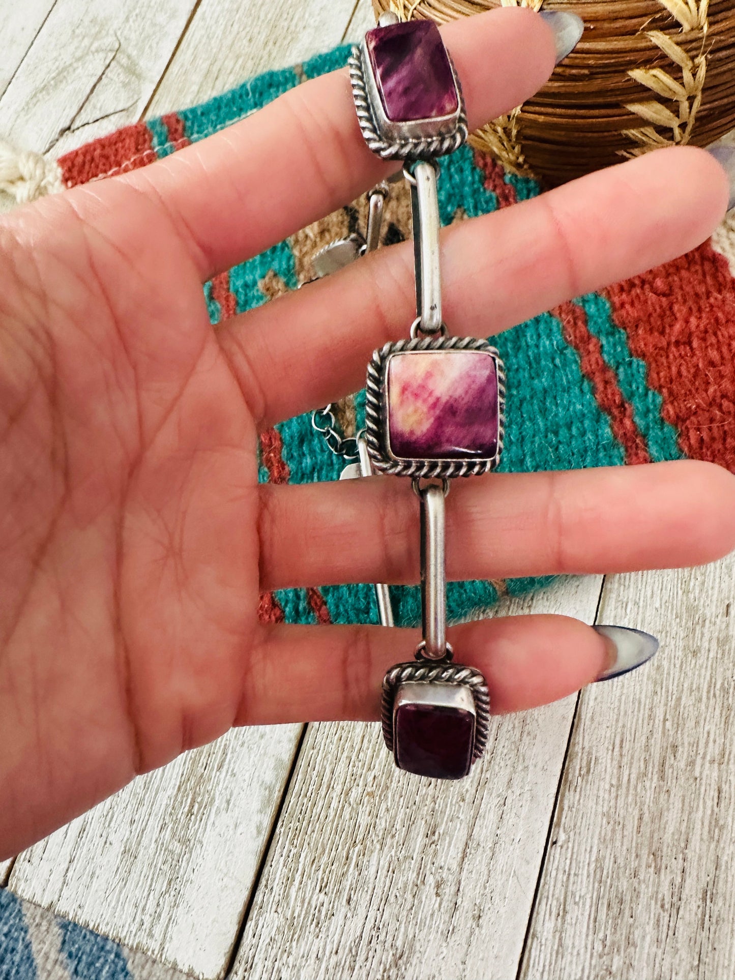 Handcrafted Sterling Silver & Purple Spiny Necklace