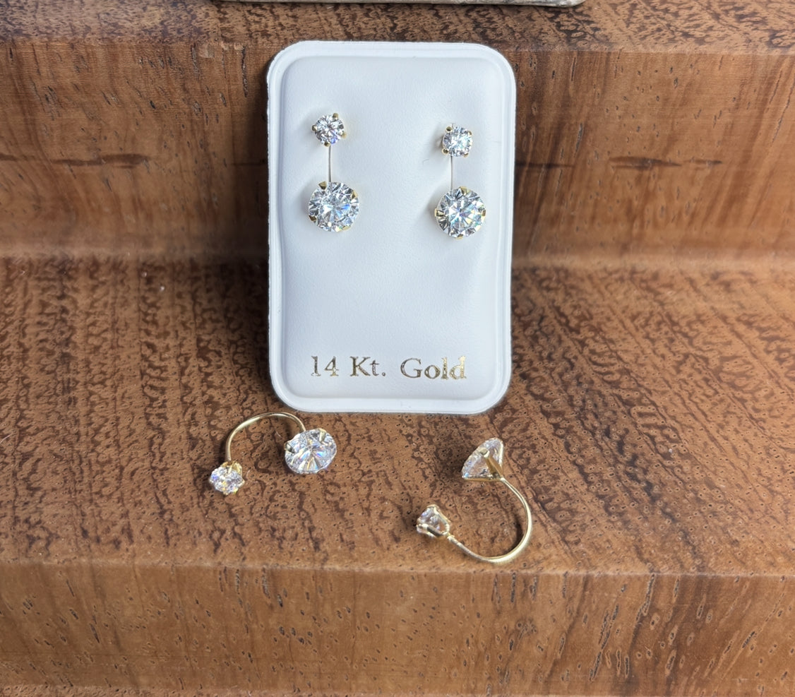 14K Solid Gold Curb Stud Earrings – Telephone Style, Screw Back | Aretes de oro sólido 14K