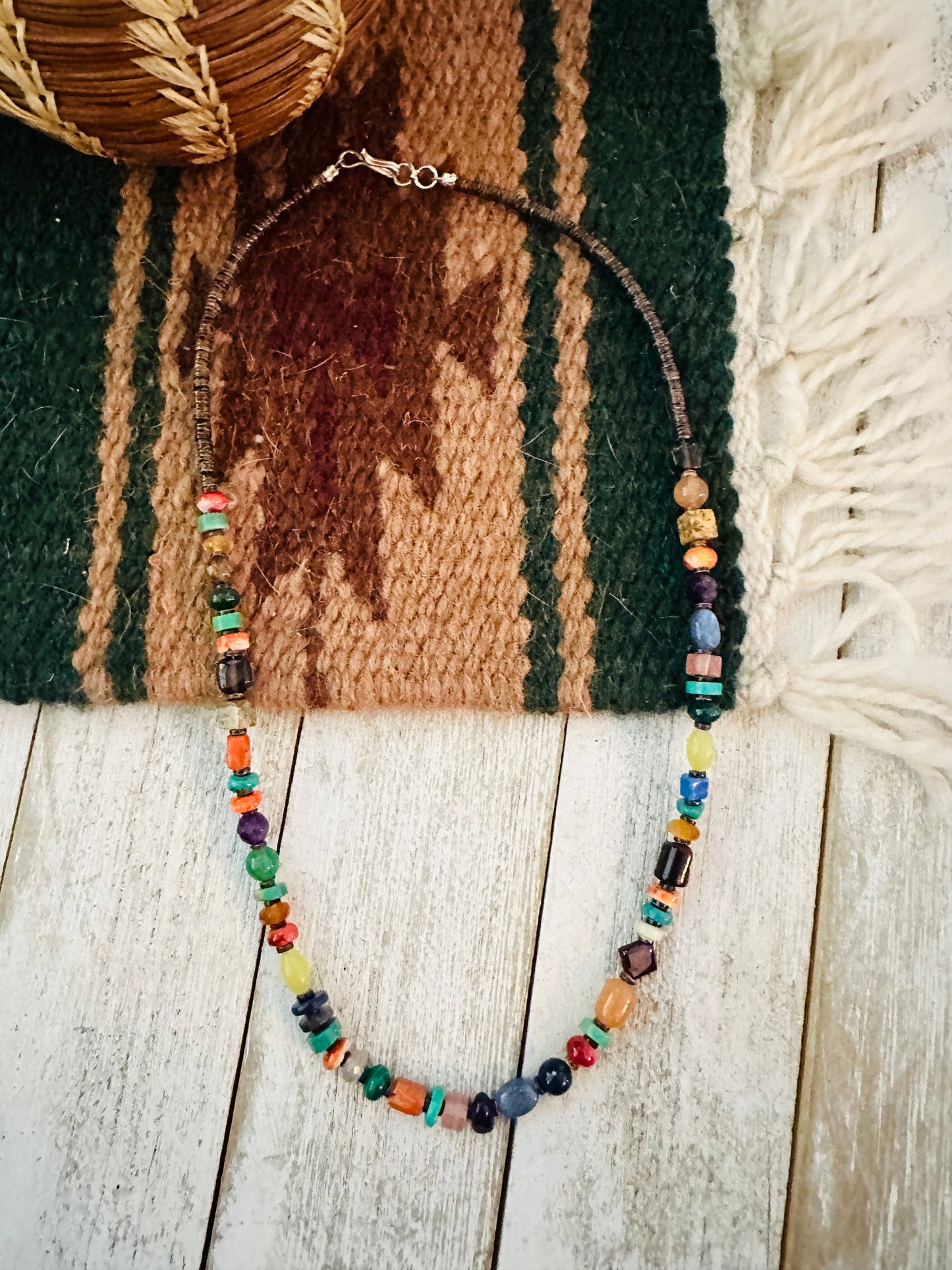 Handcrafted Multi Stone & Sterling Silver Beaded 18” Necklace