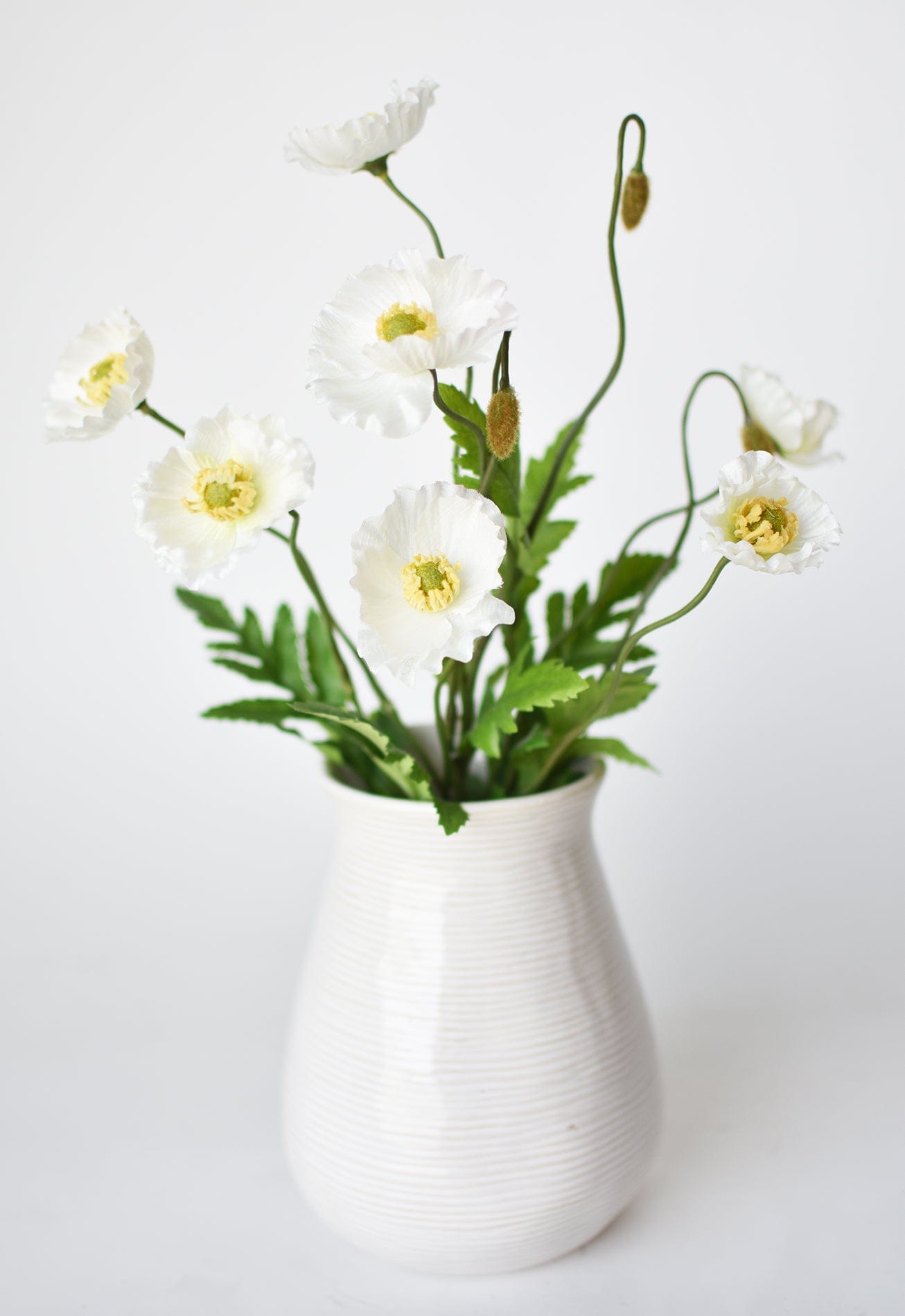 15" Faux Poppy Bush White Bush