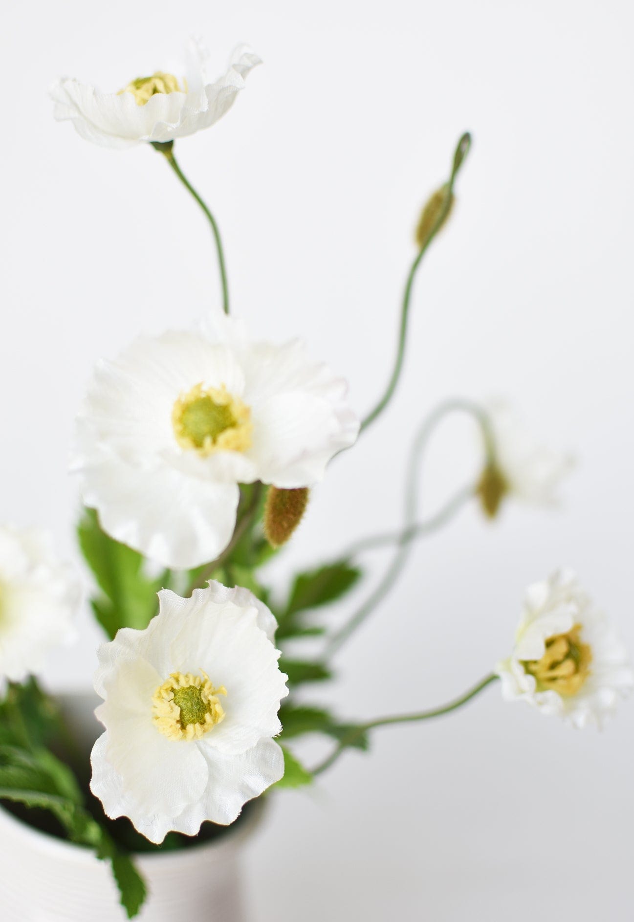 15" Faux Poppy Bush White Bush