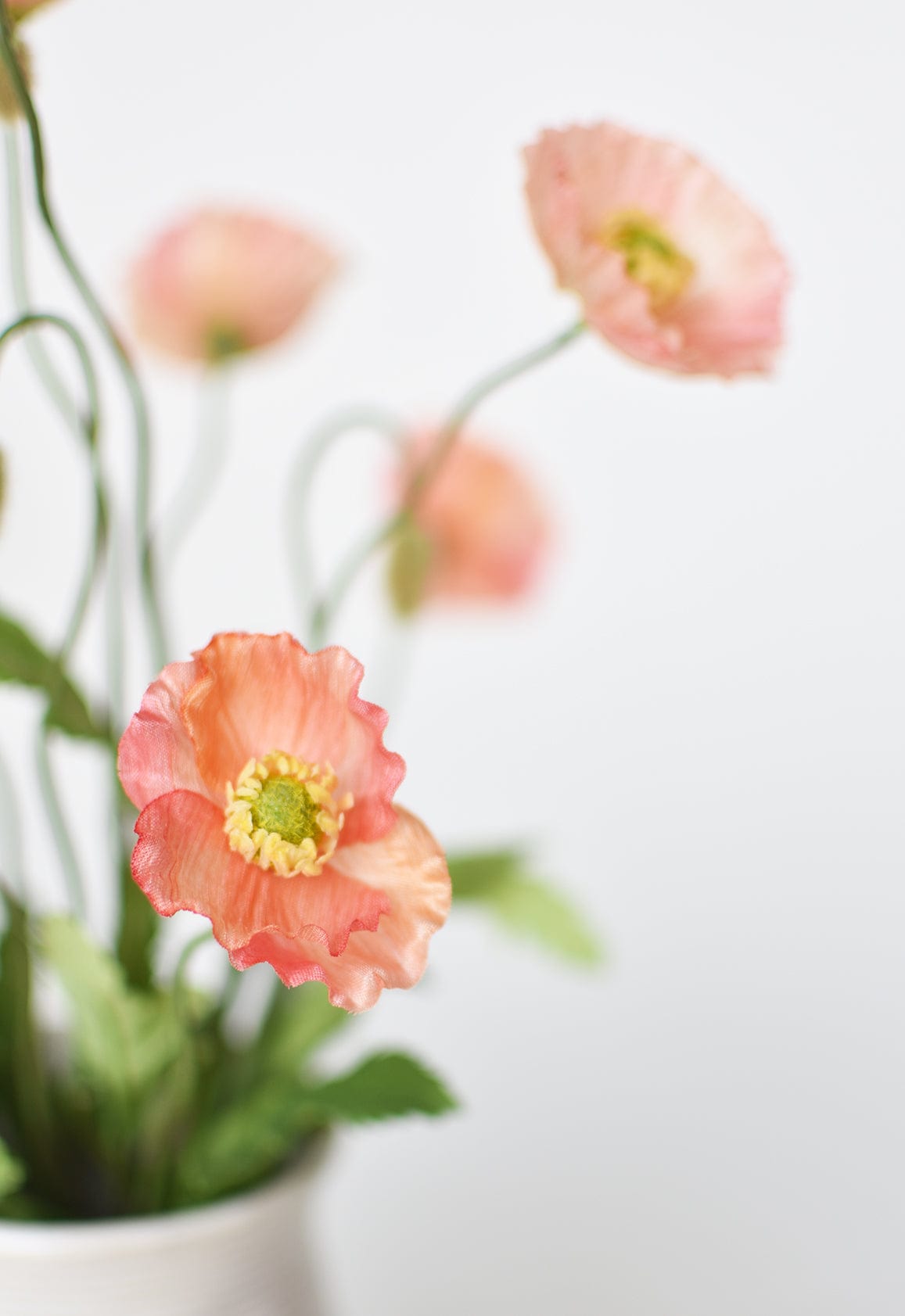 15" Faux Poppy Bush Coral Orange Salmon Bush