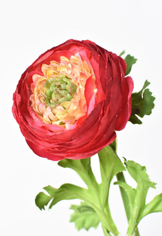 13" Faux Red Ranunculus Stem