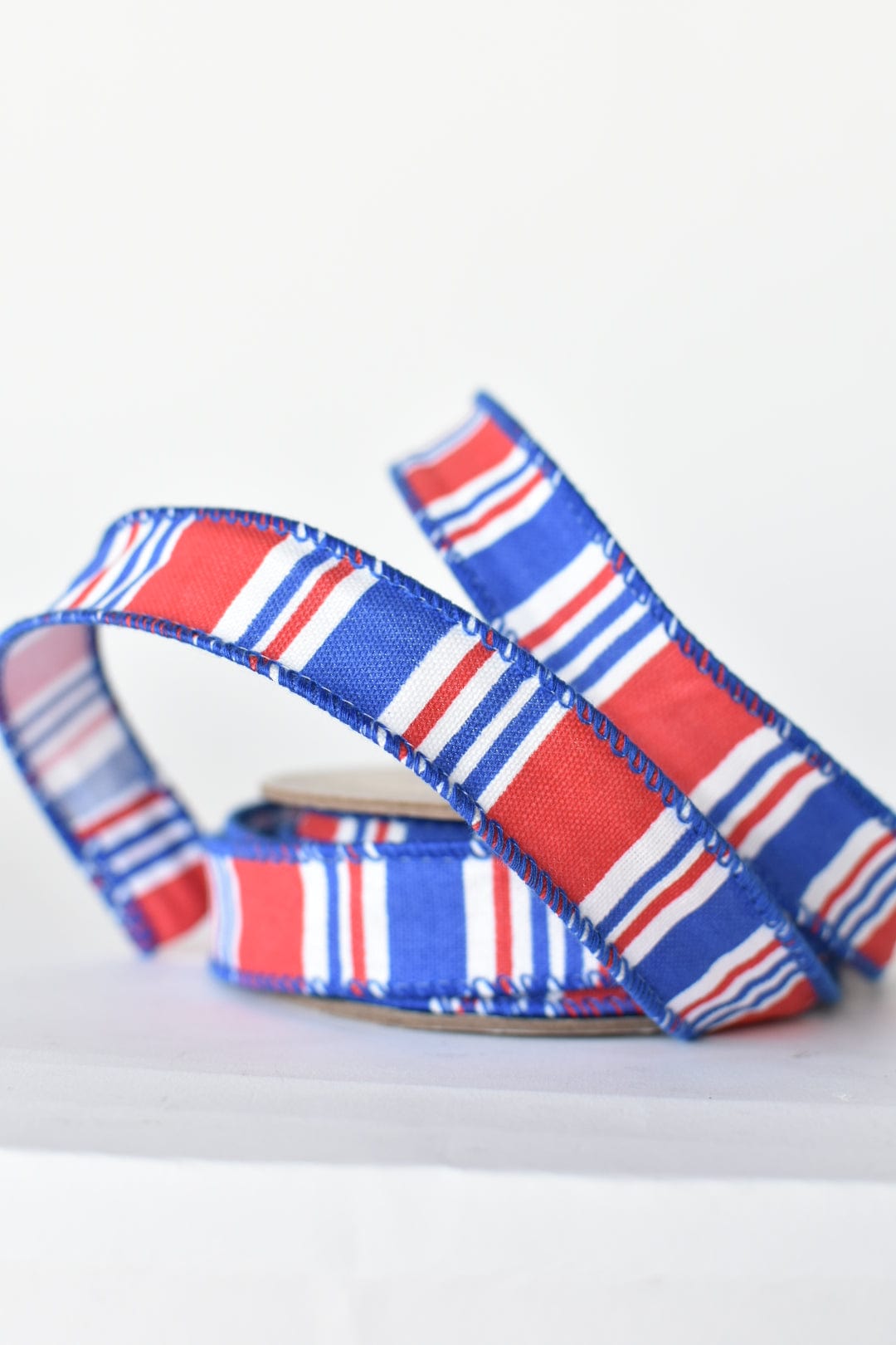 1" x 10yd Red, White, + Blue Horizontal Printed Stripe Ribbon