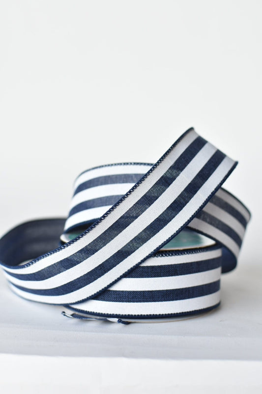 1 1/2" x 10yd Navy and White Stripe Ribbon