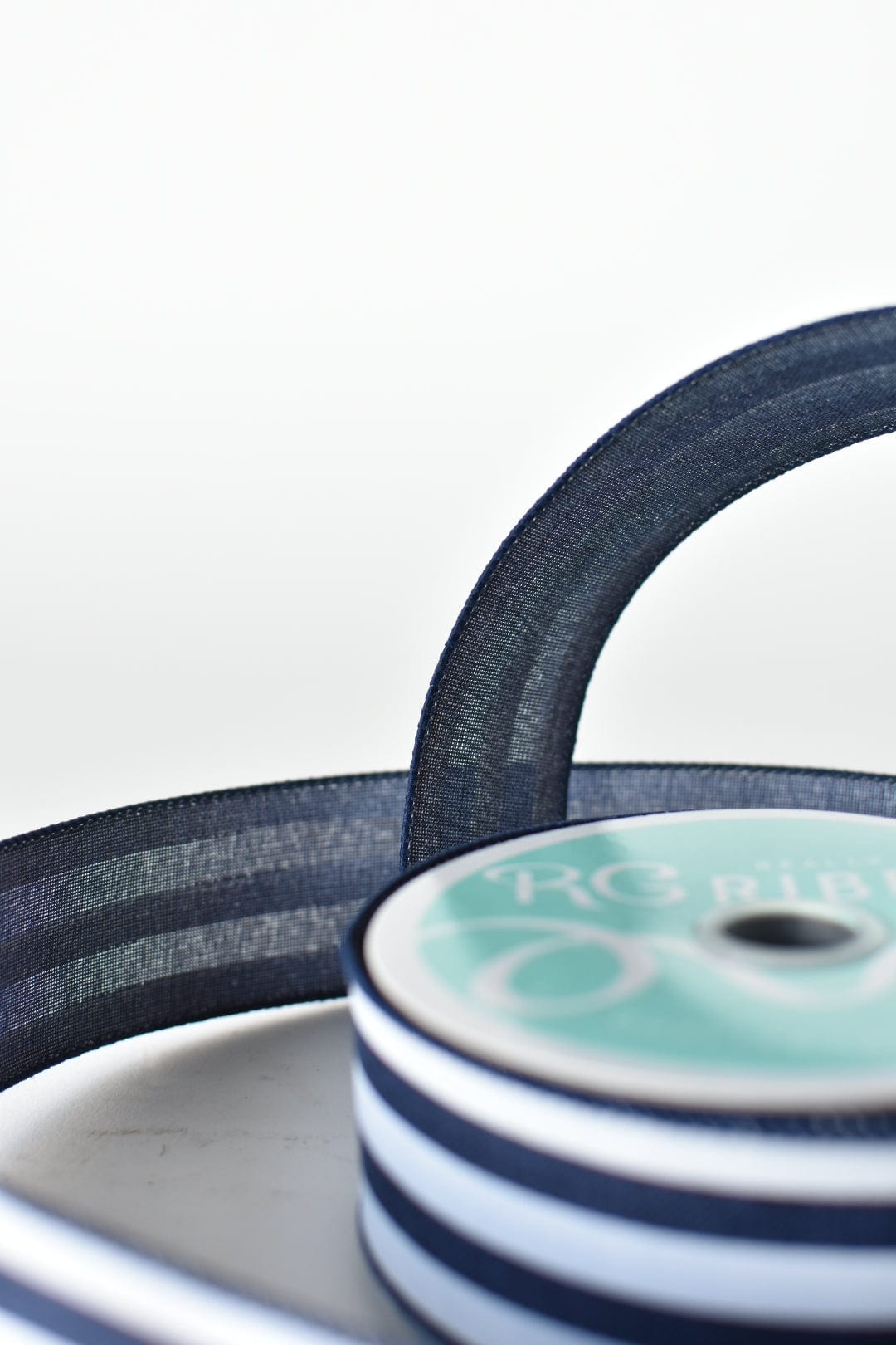 1 1/2" x 10yd Navy and White Stripe Ribbon