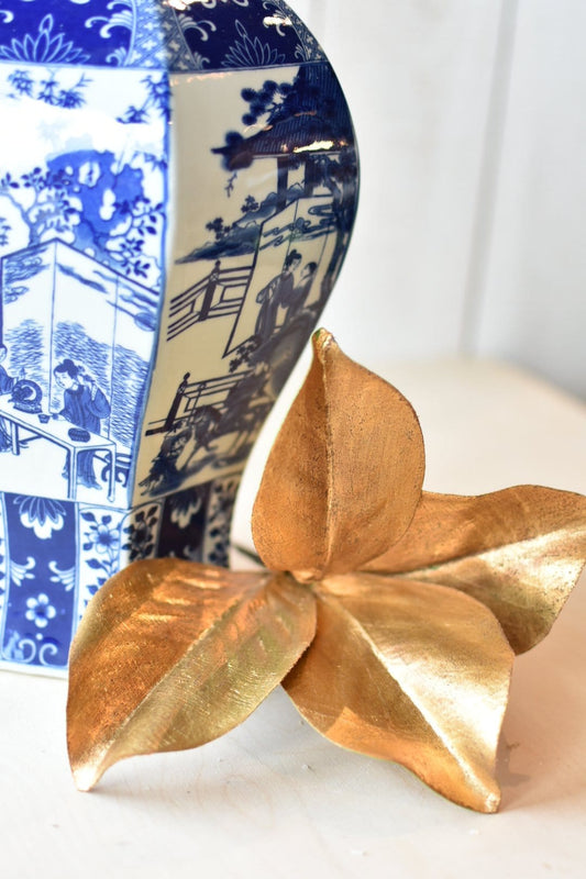 11" Faux Gold Metallic Magnolia Leaf Stem