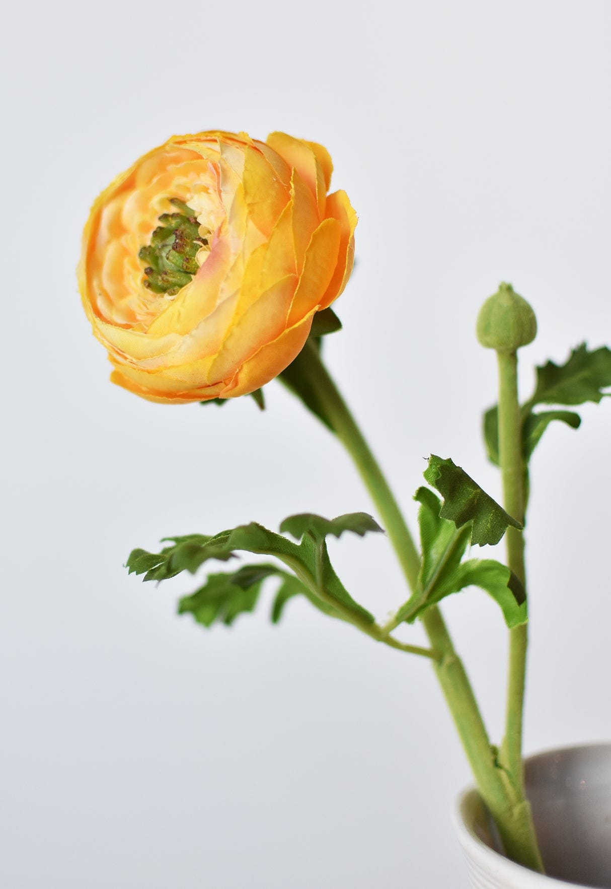 13" Faux Yellow Gold Ranunculus Stem