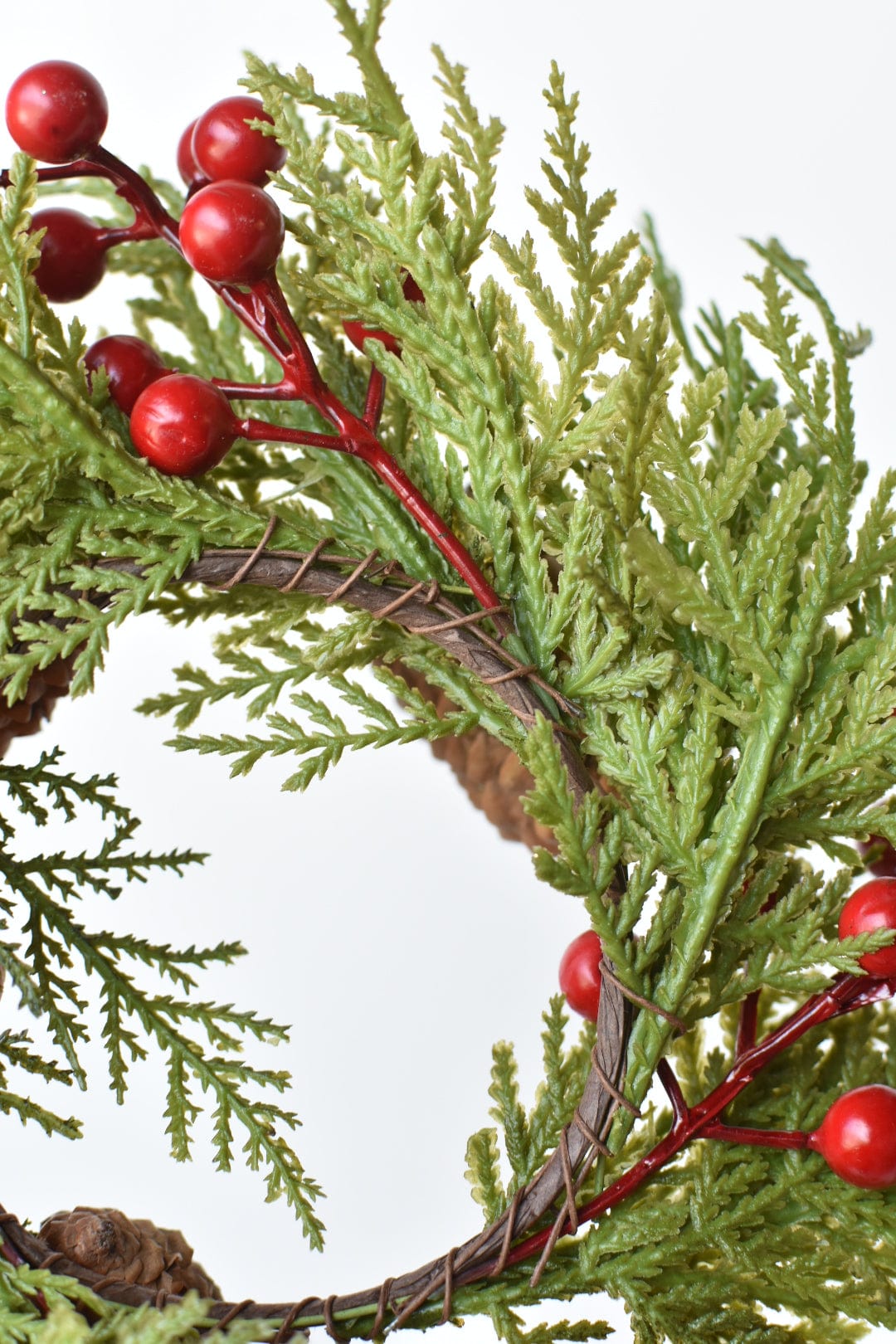 11" Faux Cedar Candle Ring With Pinecones/Berries (Fits up to a 3" Pillar Candle) CR2