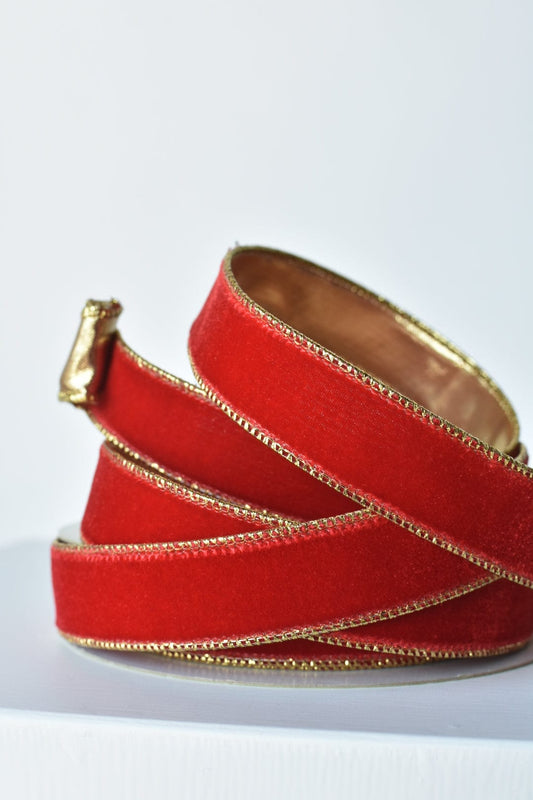 1" x 10yd Red Velvet Ribbon with Gold Lame Backing