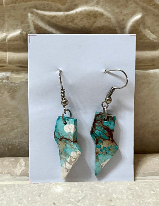 Handcrafted Turquoise & Sterling Silver Lightning Bolt Slab Earrings