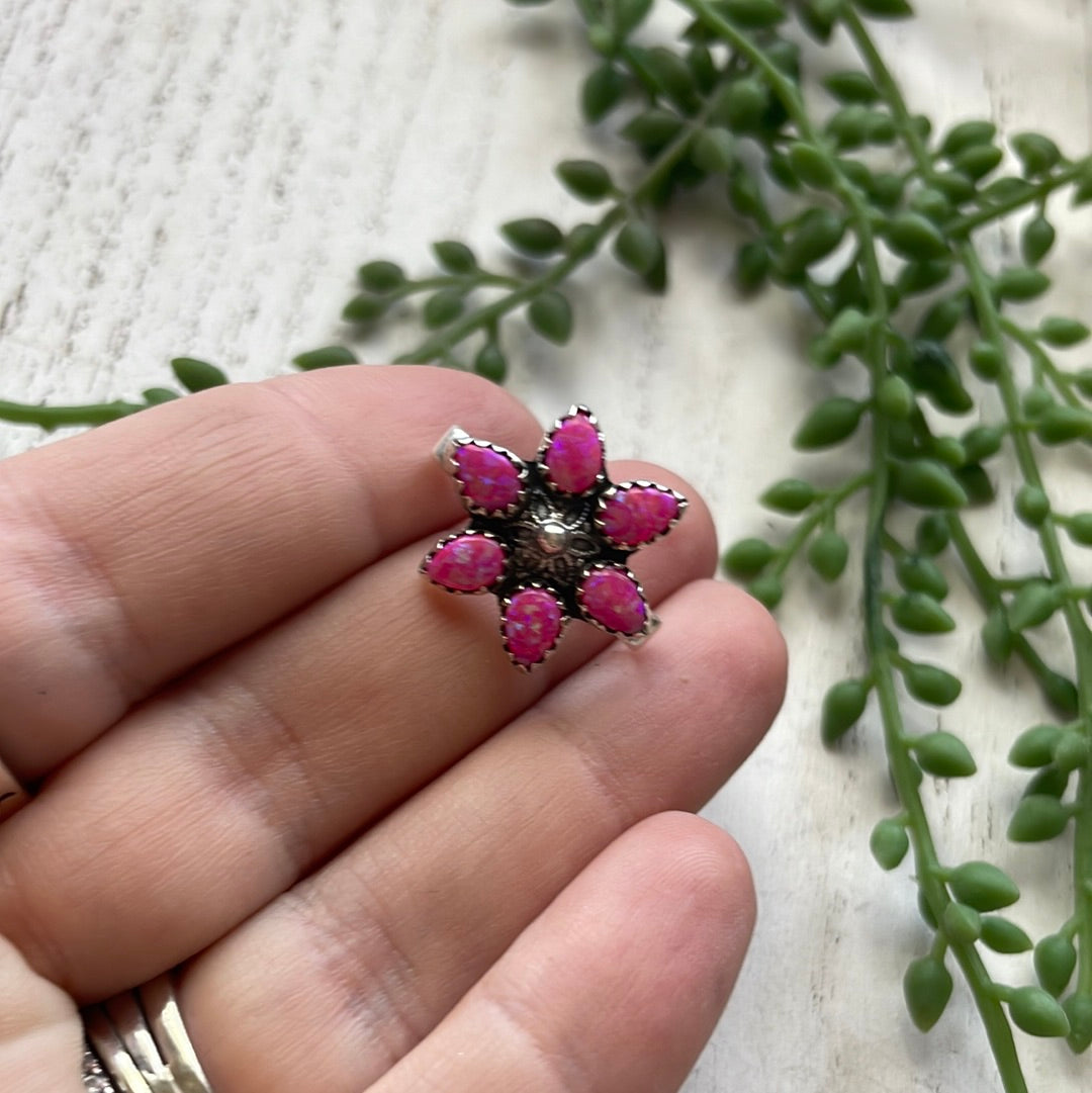 Nizhoni Pink Fire Opal & Sterling Silver Handmade Watch Charms Pointy Petals