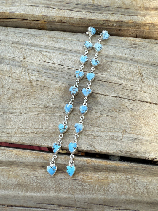 Handmade Golden Hills and Sterling Silver Dangle Heart Earrings