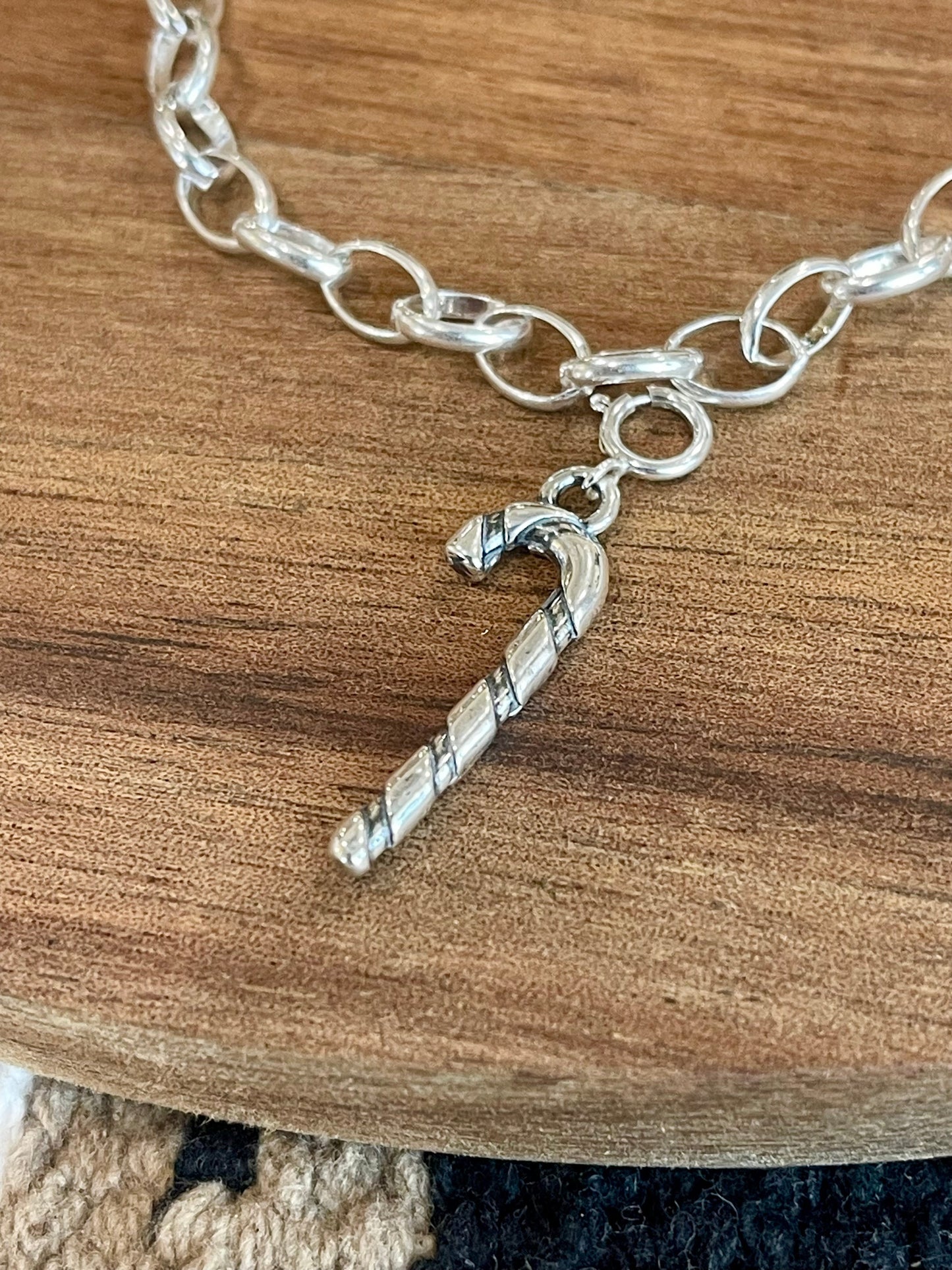 Handcrafted Sterling Silver CHRISTMAS CANDY CANE Charm