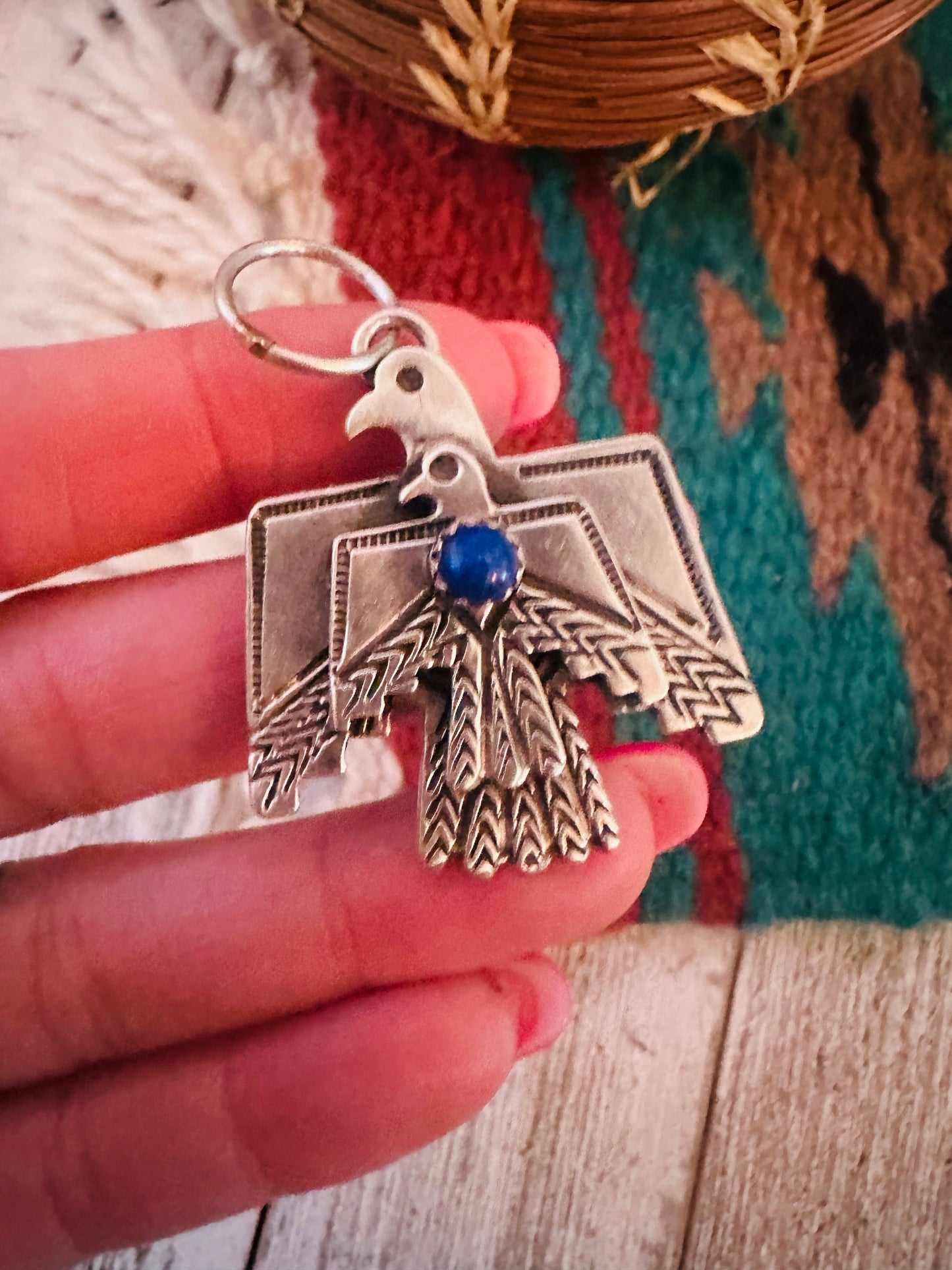Handcrafted Sterling Silver & Lapis Thunderbird Pendant