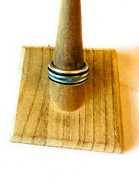 Handcrafted Sterling Silver & Turquoise Inlay Band Ring