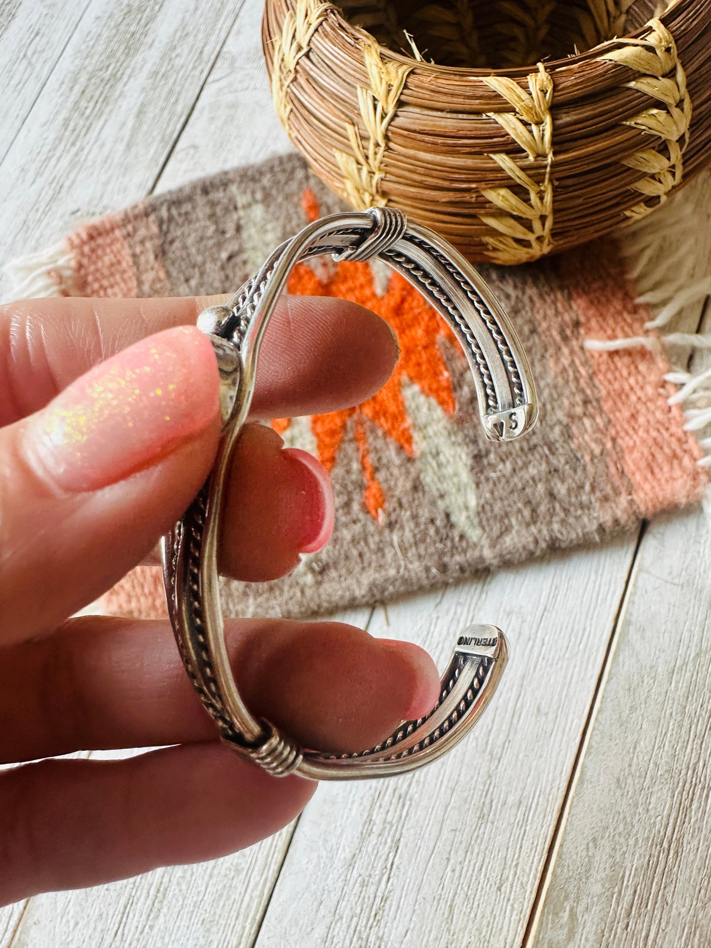 Handcrafted Queen Pink Conch Shell & Sterling Silver Cuff Bracelet