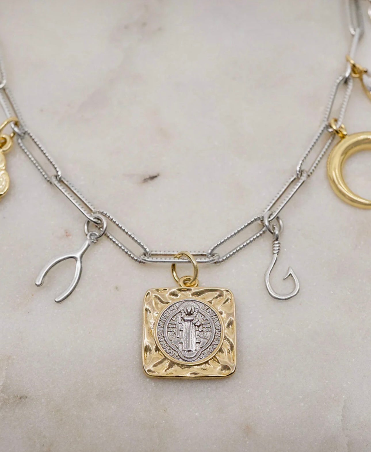 Signs and Symbols Mixed Metals Charm Necklace