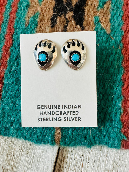 Handcrafted Turquoise & Sterling Silver Bear Paw Stud Earrings