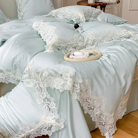 French Wedding Chic White Lace Bedding Set | Yedwo Home