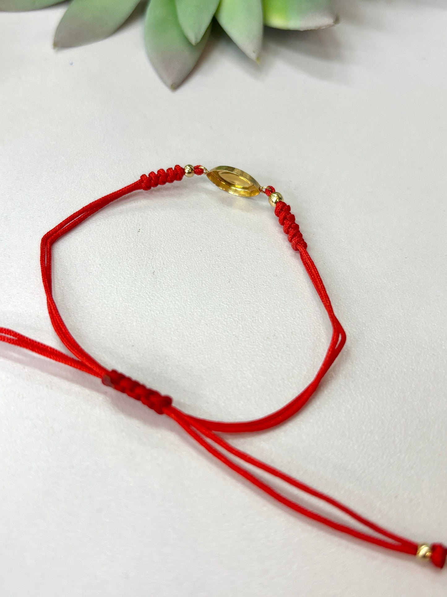 14K Solid Gold Red Cord Bracelet – Adjustable Protection Bracelet with Saint Benedict or Evil Eye