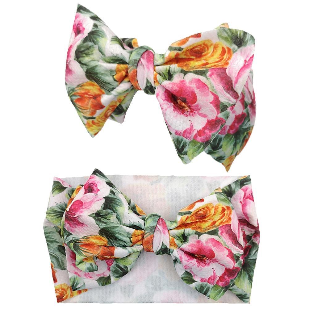 Handmade Luxury 3PCS Baby Accessories Turban Baby Girl Headbands Printed Big Bows Fabric Bow Infant Headwraps bow For Kids