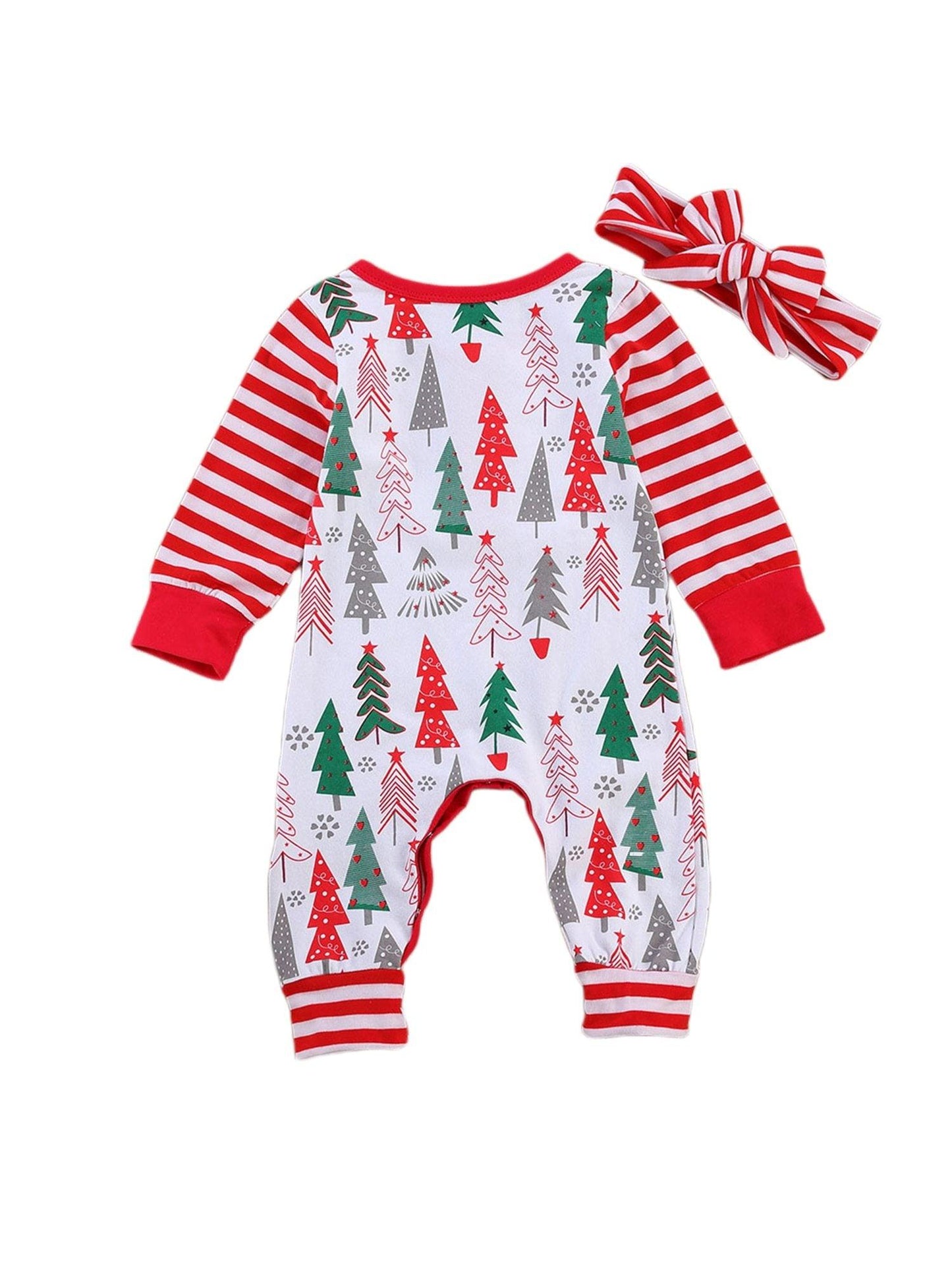 Newborn Baby Girls Boys Christmas Rompers Headband Jumpsuits 2pcs Santa Tree Print New Year Baby Romper