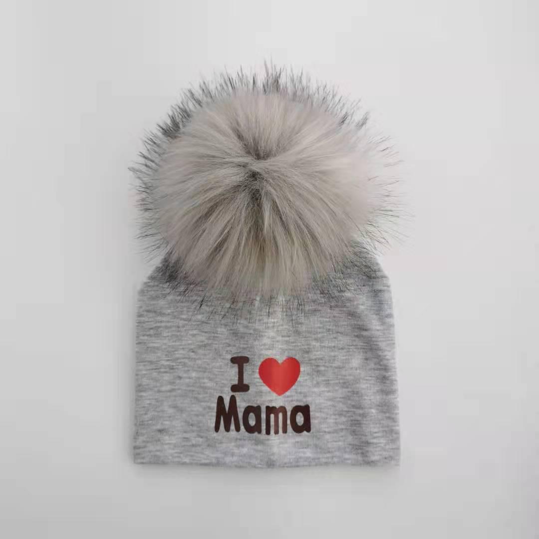 Newborn Cotton Hats Baby Pom Pom Childre Infant Hats For BabY Boys and Girls Wth Printed "I love mama " and " Design