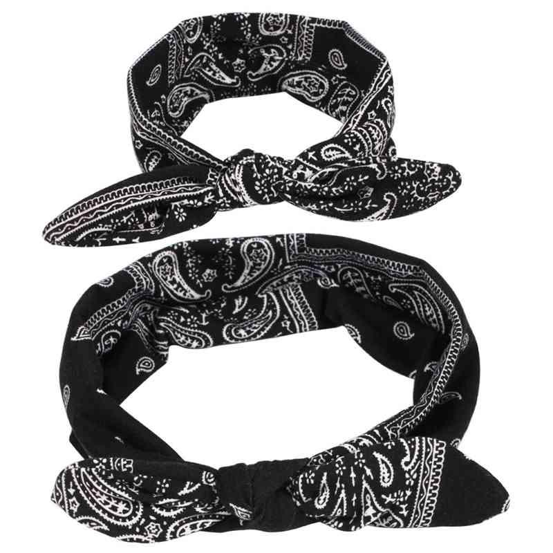 Luxury Modern Bow For Mother and Baby Headband Turban Rabbit Ears Elastic Hair Bands Retro Print Parent-Child Hair Accessories