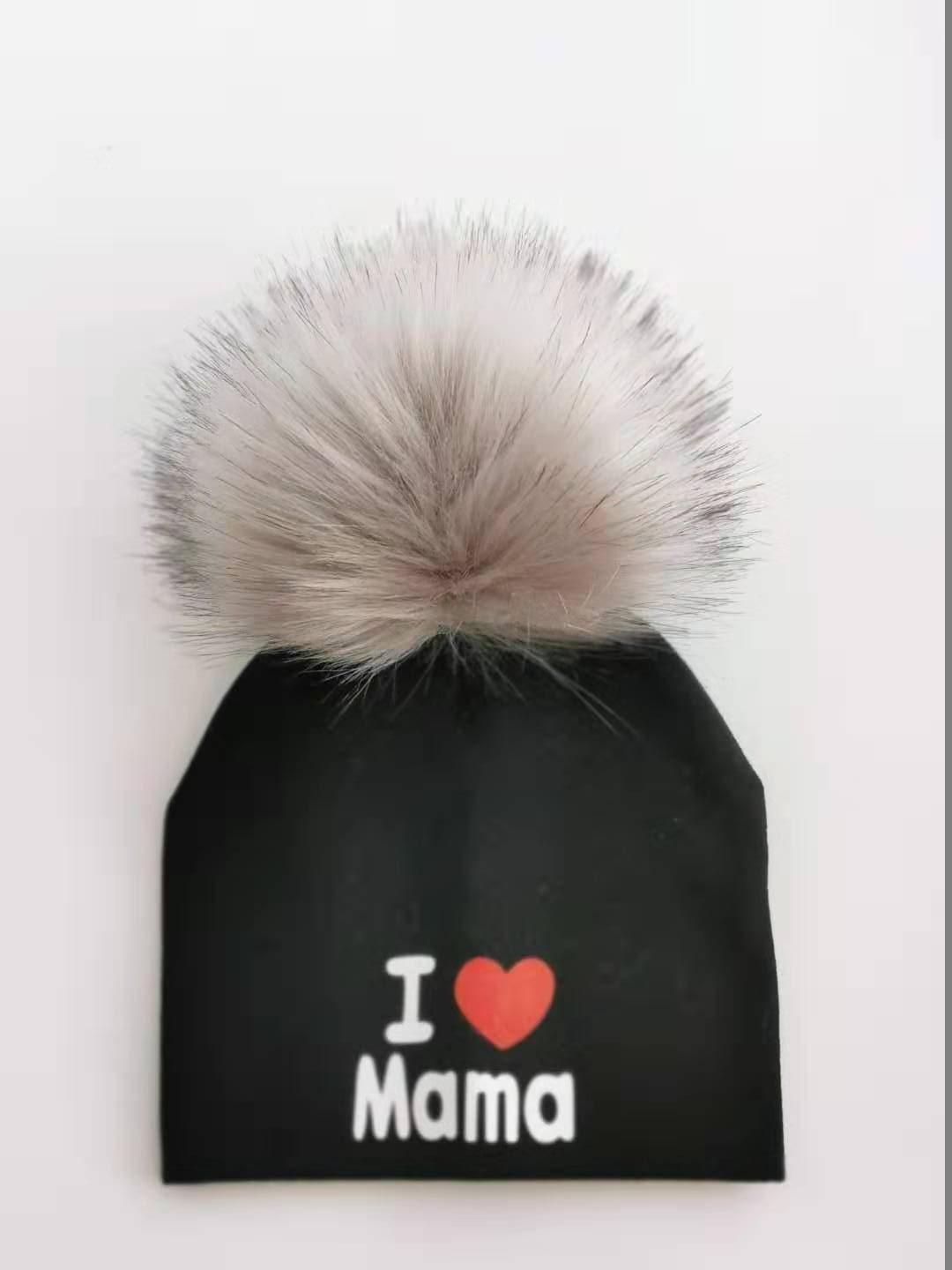 Newborn Cotton Hats Baby Pom Pom Childre Infant Hats For BabY Boys and Girls Wth Printed "I love mama " and " Design