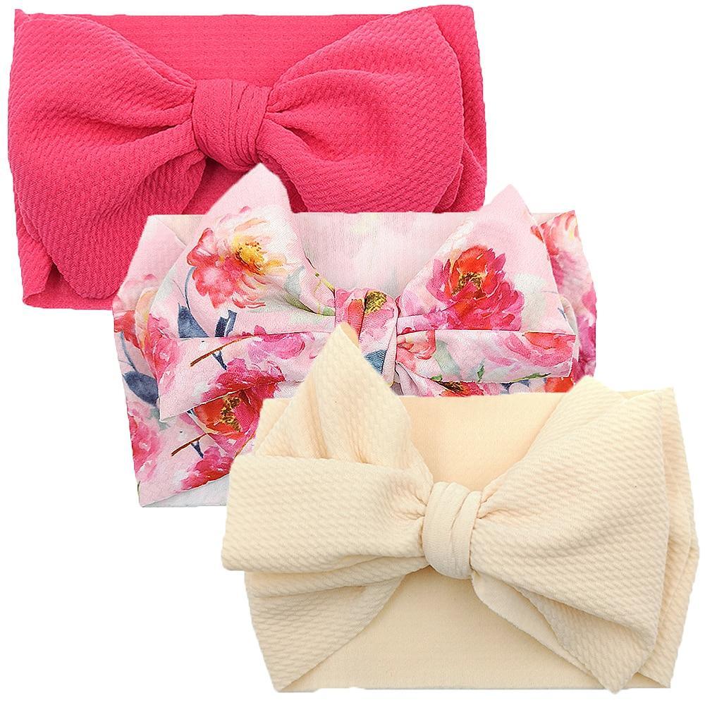 Handmade Luxury 3PCS Baby Accessories Turban Baby Girl Headbands Printed Big Bows Fabric Bow Infant Headwraps bow For Kids