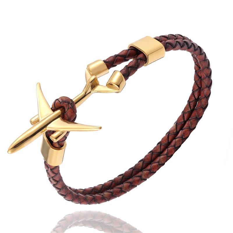 Modern Stainless Steel Airplane Anchor Luxury Bracelets For Men And Women Genuine Multi-Layer Leather Elegant Bracelet Freestyle Home Jewelry
