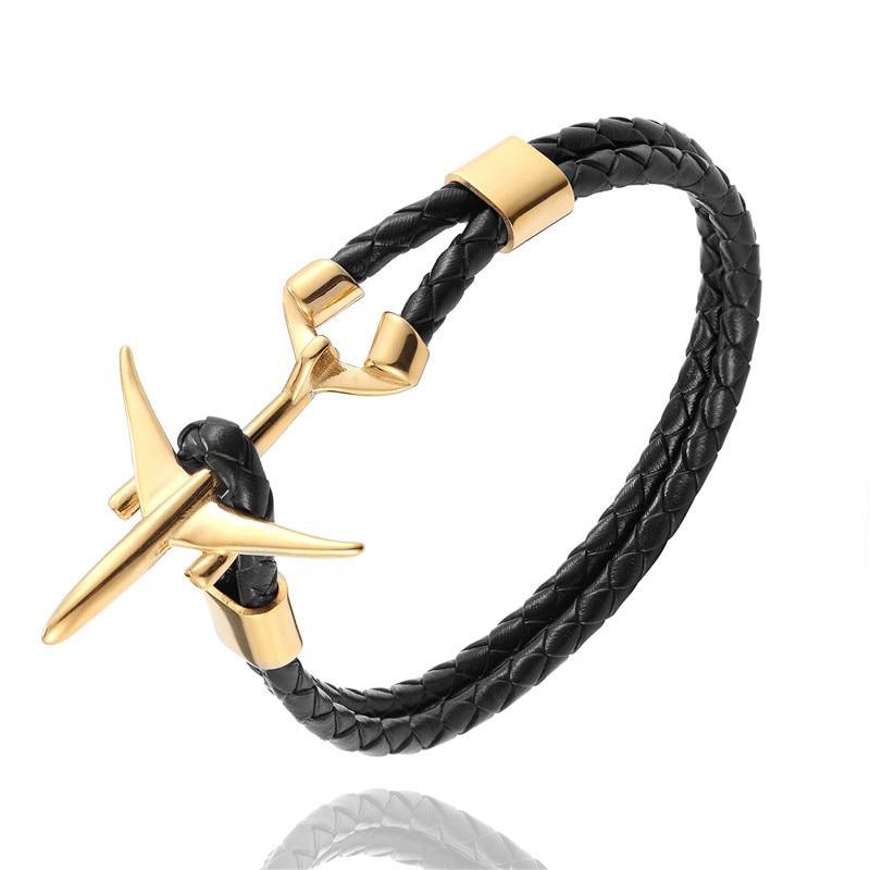 Modern Stainless Steel Airplane Anchor Luxury Bracelets For Men And Women Genuine Multi-Layer Leather Elegant Bracelet Freestyle Home Jewelry