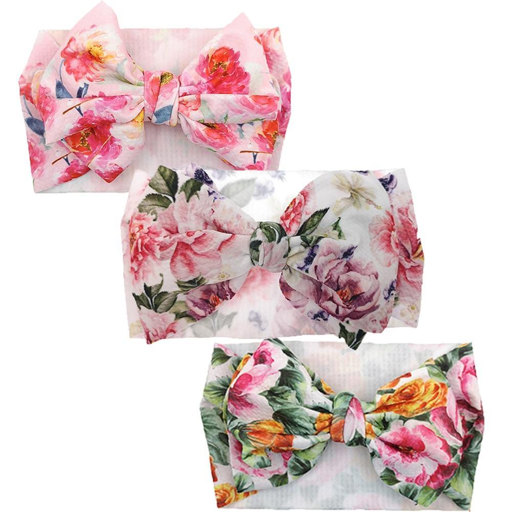 Handmade Luxury 3PCS Baby Accessories Turban Baby Girl Headbands Printed Big Bows Fabric Bow Infant Headwraps bow For Kids
